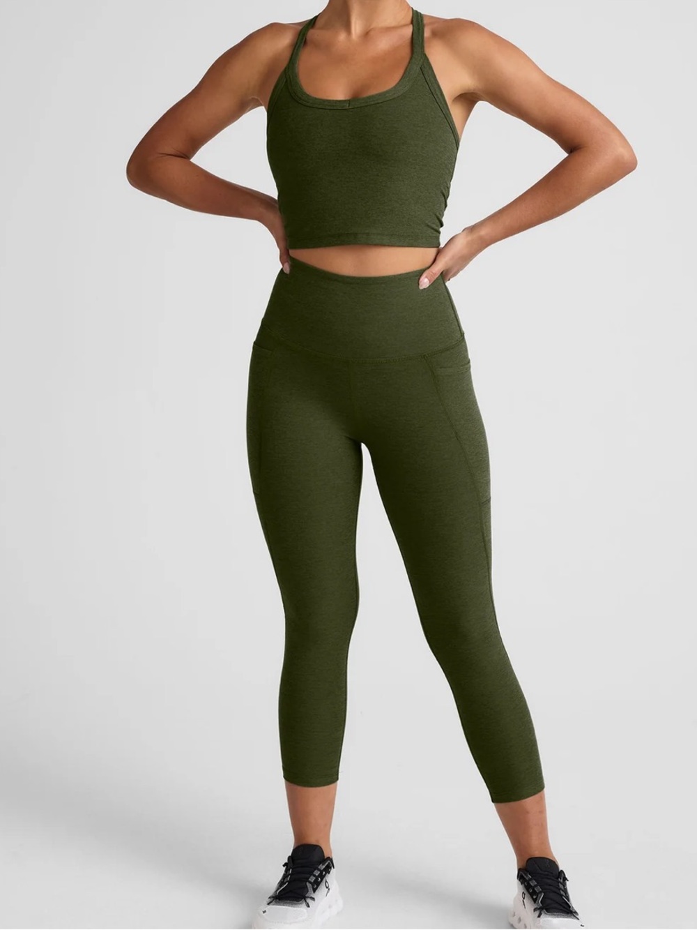 Beyond Yoga Out of Pocket High Waisted Spacedye Army Green Leggings NWT